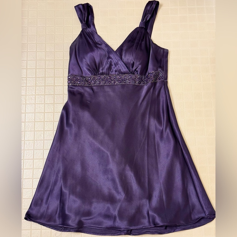 David's Bridal Deep Purple Satin Chemise